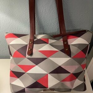 Fossil Gray and Purple Geometric Tote Bag